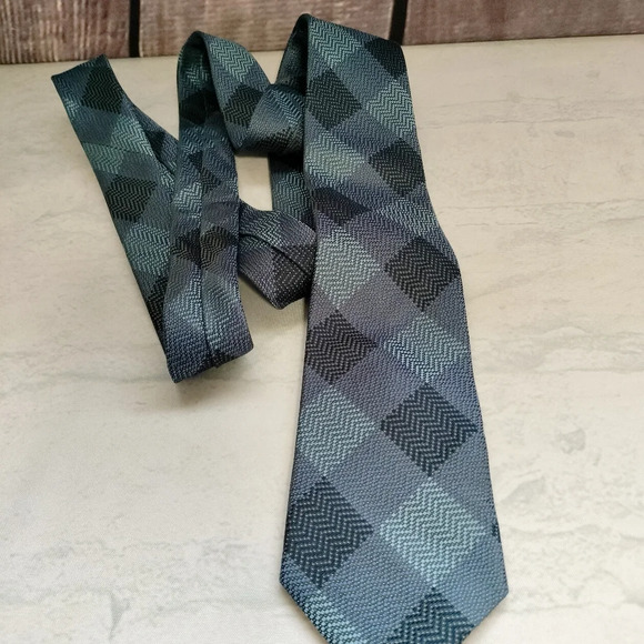 PRONTO UOMO Men's Slim Silk Blend Blue Gray Plaid Zig Zag Tie Necktie T - Picture 7 of 9